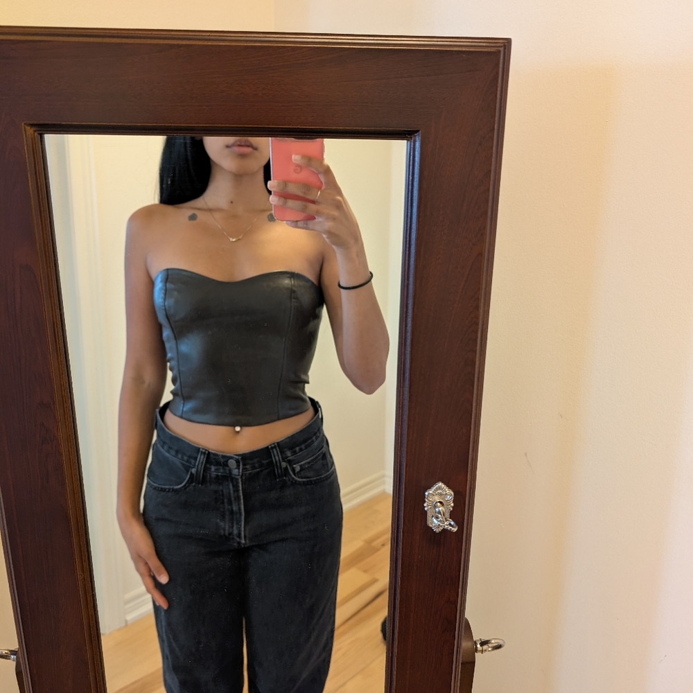 Aritzia Ten By Babaton Cindy Leather Bustier BROWN🤎
